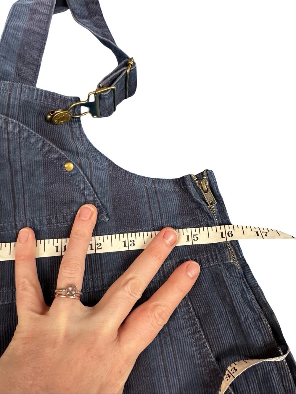 Pilcro Anthropologie Relaxed Corduroy Overalls Size 29 Blue Striped Wide Leg - Picture 11 of 16
